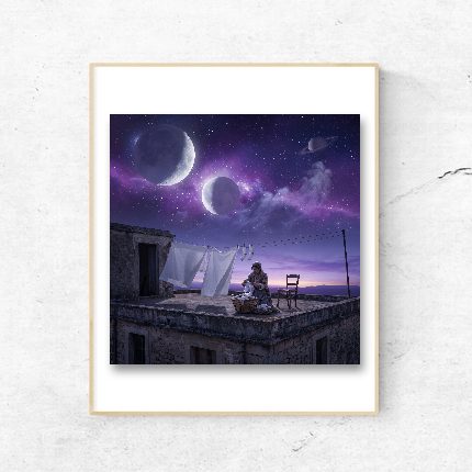 Laundry Under Two Moons on a wall