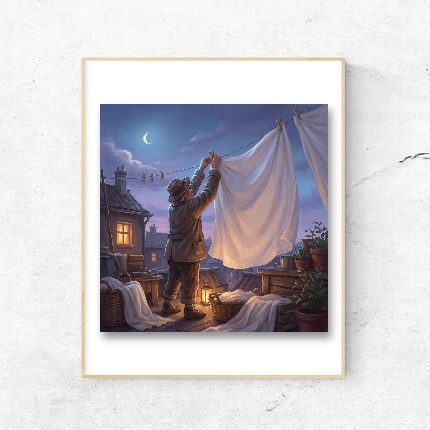 Sheets on the Line, Crescent Moon on a wall