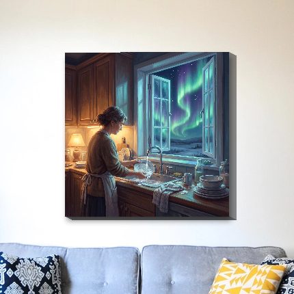 Washing Up, Northern Lights on a wall